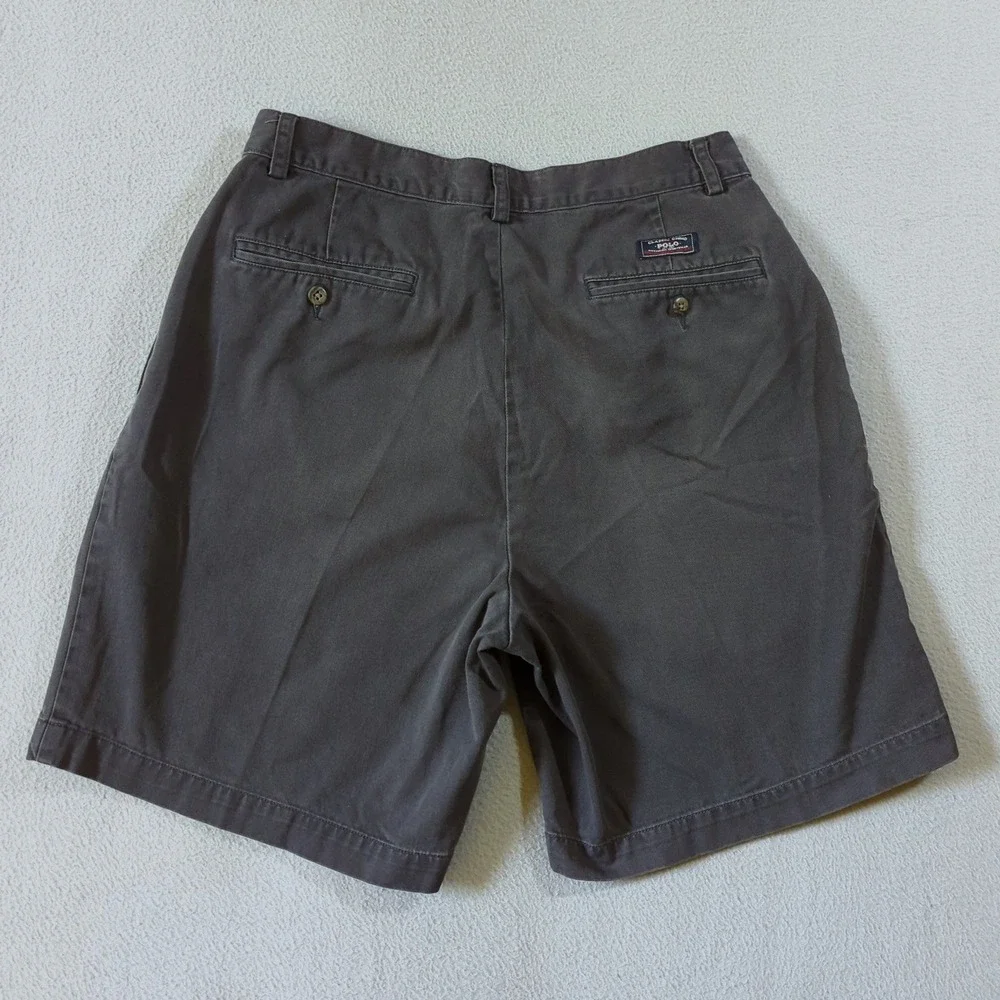 VTG Polo Ralph Lauren Tyler Short Mens 32 Gray Pleated Cotton Chino Shorts